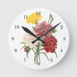 Horloge Ronde Le jardin vintage d'oeillet d'oeillets fleurit