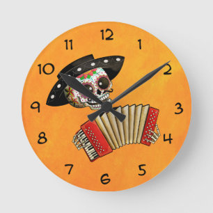 Horloge Ronde Le jour du mariachi mort d'EL de squelette