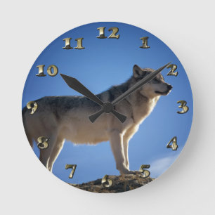 Horloge Ronde Le loup de bois au Montana - Big Sky Country