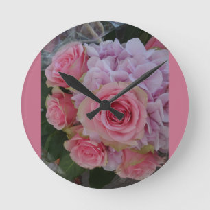 Horloge Ronde Le Mur de Pastel Rose et Hydrangea Flowers