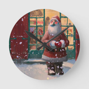 Horloge Ronde Le Père Noël devant la boutique de jouets AI Art