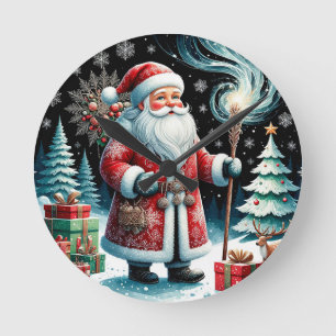 Horloge Ronde Le Père Noël traditionnel en scène d'hiver festive