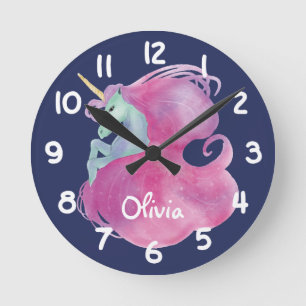 Horloge Ronde Le personnage de Pretty Pink Unicorn