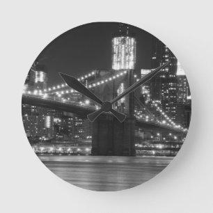 Horloge Ronde Le pont Brooklyn - noir et blanc