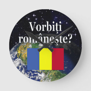 Horloge Ronde Le Romanian Do You Speak ? Flag & Earth