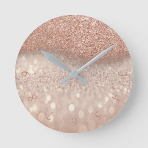 Horloge Ronde Le rose rose d'or rougissent des nombres minimaux