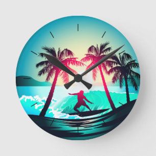 Horloge Ronde Le surf aux palmiers