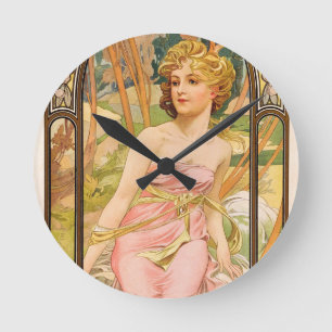 Horloge Ronde Le temps du jour, réveil matinal par Mucha