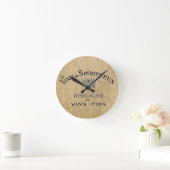 Horloge Ronde Le vin français sur Burlap (Maison)