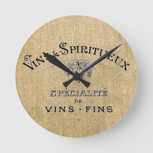 Horloge Ronde Le vin français sur Burlap (Recto)