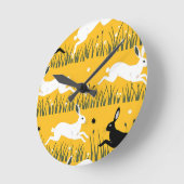 Horloge Ronde Leaping Bunny Mustard Meadow Pattern (Angle)