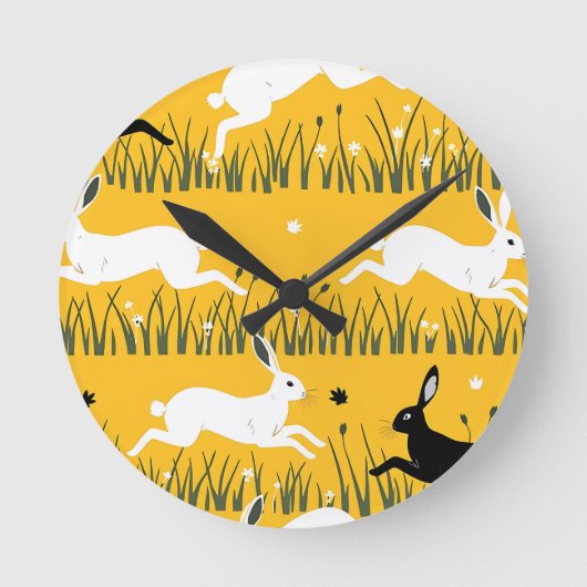 Horloge Ronde Leaping Bunny Mustard Meadow Pattern (Recto)