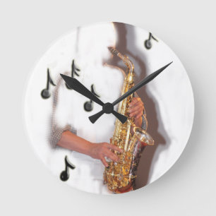 Horloge Ronde Lecteur saxophone Abstrait, musique et instrument