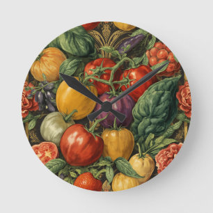 Horloge Ronde légumes de jardin botanique français vintage