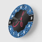 Horloge Ronde Léopard bleu monogram (Angle)
