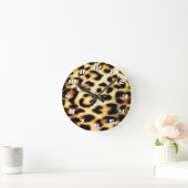 Horloge Ronde Léopard Cheetah Imprimer Fourrure Faux avec chiffr (Maison)