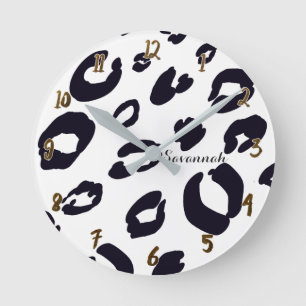 Horloge Ronde Léopard noir et blanc Guépérit glamour personnalis