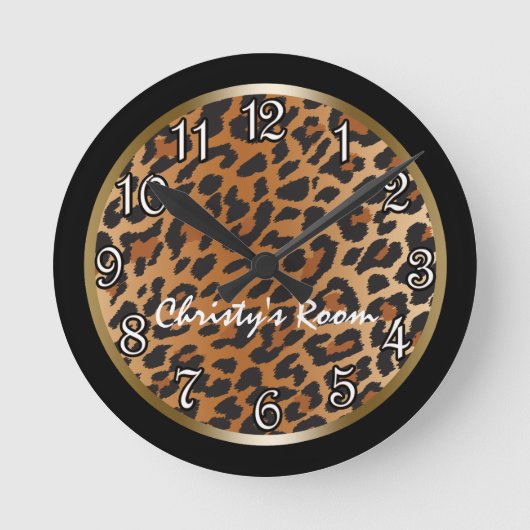 Horloge Ronde Leopard Print Black Gold Personalized Wall Clock (Recto)