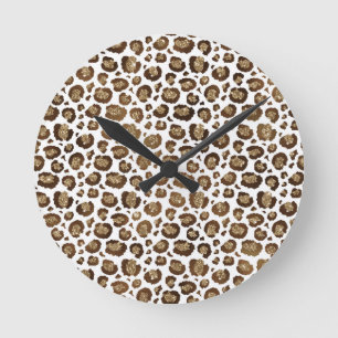 Horloge Ronde Leopard Spots Animaux sauvages Parties scintillant