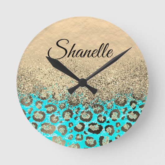 Horloge Ronde Léopard turquoise brillant (Recto)