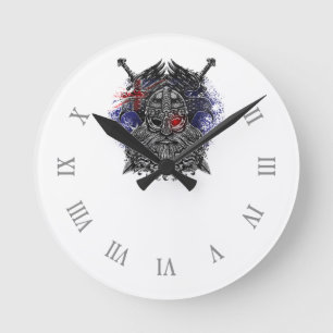 Horloge Ronde L'épée du corbeau d'Odin Mythologie Viking drapeau