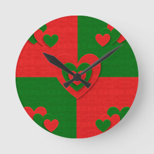 Horloge Ronde les coeurs de tissus de noël aiment le rouge