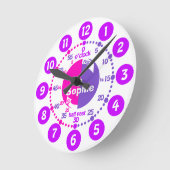 Horloge Ronde Les filles apprennent à dire l'heure rose violet n (Angle)