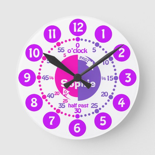 Horloge Ronde Les filles apprennent à dire l'heure rose violet n (Recto)