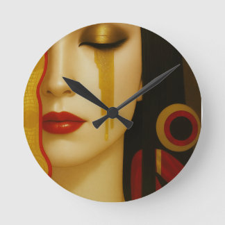 Horloge Ronde les larmes dorées de Freya avec des cheveux noirs