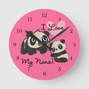 Horloge Ronde Les pandas I aiment ma Nana