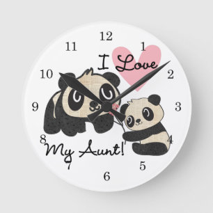Horloge Ronde Les pandas I aiment ma tante
