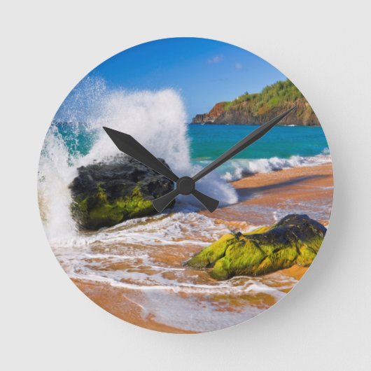 Horloge Ronde Les vagues s'écrasent sur la plage d'Hawaï (Recto)