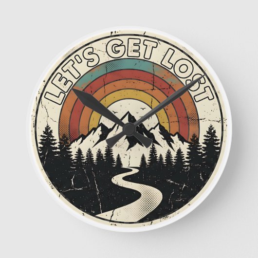 Horloge Ronde Let’s Get Lost Retro Mountain Adventure Outdoor (Recto)