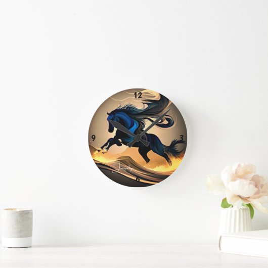 Horloge Ronde L'étalon noir moderne dans le désert (Maison)