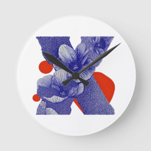 Horloge Ronde Lettre florale X – Conception botanique géométriqu