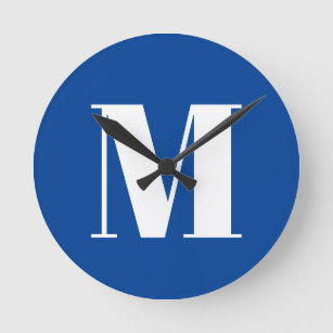 Horloge Ronde LETTRE INITIALE Bleu Profond Monogramme Moderne De