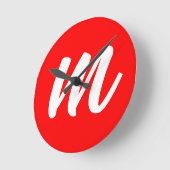 Horloge Ronde LETTRE INITIALE CalliGRAPHIQUE BLANCHE ROUGE (Angle)