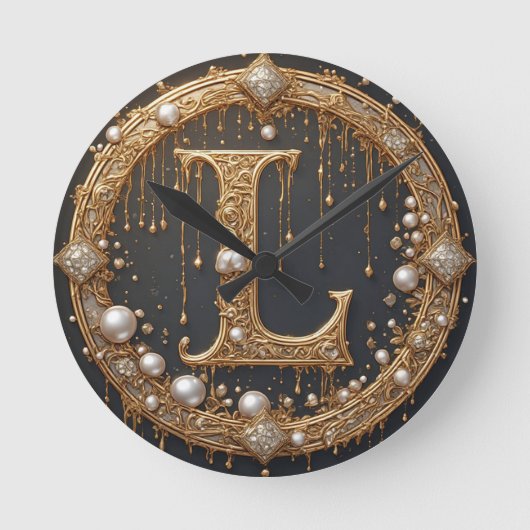 Horloge Ronde Lettre initiale de monogramme doré L (Recto)