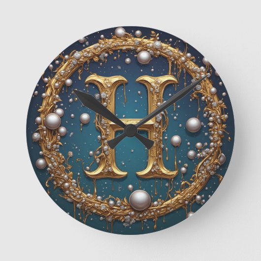 Horloge Ronde Lettre initiale H en monogramme doré (Recto)