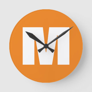 Horloge Ronde Lettre initiale Monogramme Style moderne Orange Bl