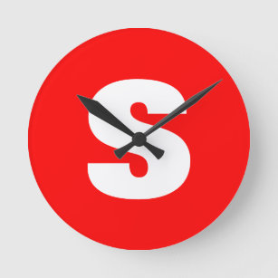 Horloge Ronde Lettre initiale Monogramme Style moderne Rouge Bla