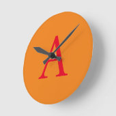 HORLOGE RONDE LETTRE INITIALE MONOGRAPHIQUE MODÈLE ROUGE ORANGE (Angle)