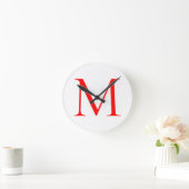 Horloge Ronde Lettre initiale rouge blanc monogrammed profession (Maison)