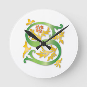 Horloge Ronde Lettre S Monogram Fleur de lis