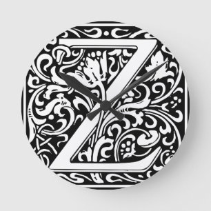 Horloge Ronde Lettre Z Monogramme Médiéval Initiale Vintage
