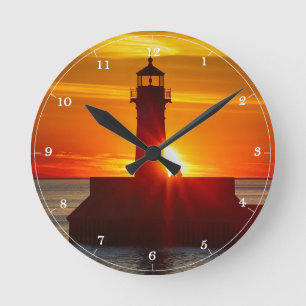 Horloge Ronde Lever de soleil du phare Duluth Minnesota Lac Supé