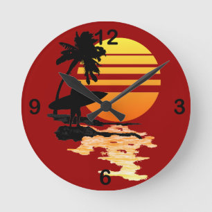 Horloge Ronde Lever de soleil surfant