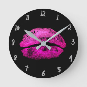 Horloge Ronde Lèvres Rose Chaud Rouge à Lèvres Baiser Glamour Ch