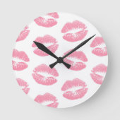 Horloge Ronde Lèvres Roses, Motif De Lèvres, Rouge Rose, Baiser (Recto)