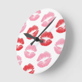 Horloge Ronde Lèvres rouges et roses, Motif des lèvres, bâton à (Angle)